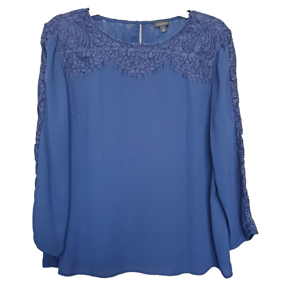 Talbots Blue Lace Detail Long Sleeve Blouse Size Large